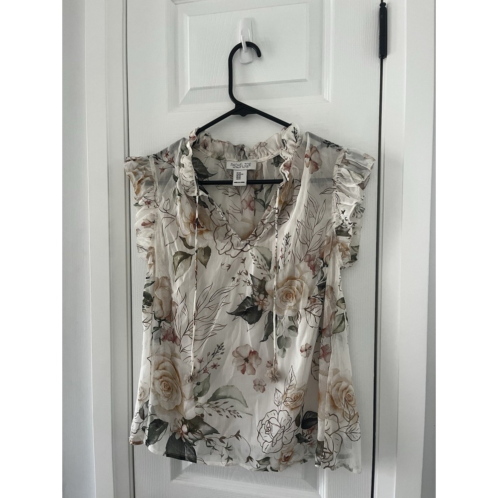 Rachel Zoe Shirt Womens Size XS Sheer Floral Ruffle‎ Collar with Camisole Boho